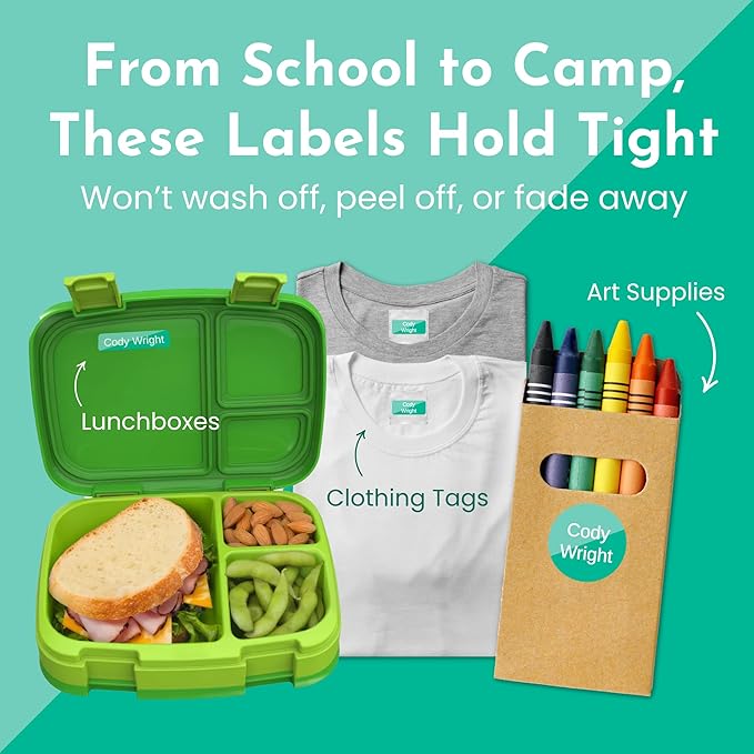 Name Bubbles - Basic Daycare Name Stickers for Kids (144 Count) - Personalized Waterproof Name Labels for School Supplies, Clothing Tags, Baby Bottles, All Ages - Washable Stick-On Labels (Split)