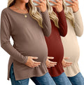 Riyiper 3 Pack Women's Maternity Long Sleeve T-Shirts Round Neck Side Split Tops Loose Casual Pregnancy Mama Clothes Fall