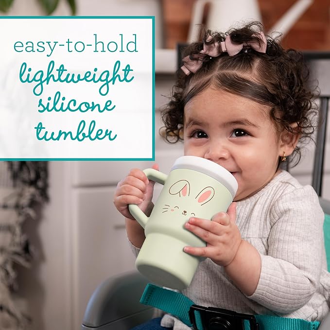 Infantino My 1st Tumbler, Silicone Sippy Cup with Straw & Handle, Spill-Resistant Baby Cup for On-the-Go, BPA-Free Transition Bottle, Bunny
