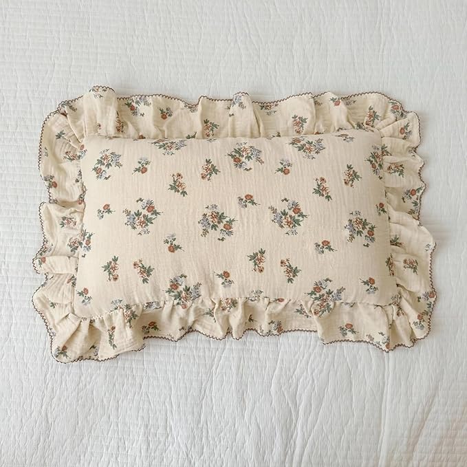 BuLuTu Kids Toddler Muslin Pillowcase Girls Boys Shabby Chic Floral Pillow Cases for Standard Pillow 20"x26", Kids Cotton Pillow Covers, 1 Pack, Envelope Closure, Machine Washable