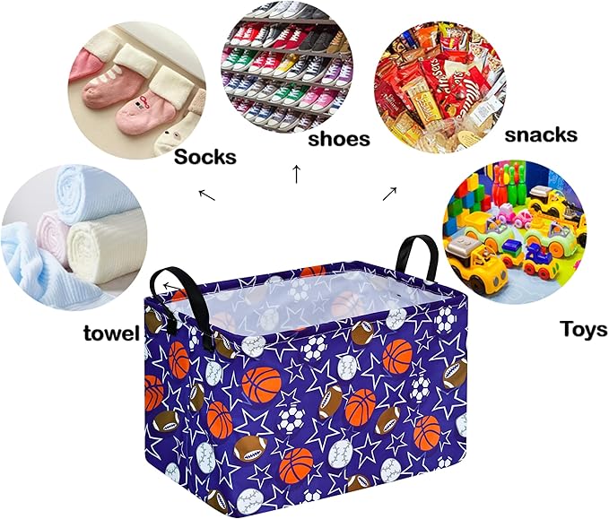 Rectangle Balls Pattern Kids Gift Storage Shelf Organizer Box Clothes Laundry Hamper Toys Nursery Baby Laundry Basket with Handles