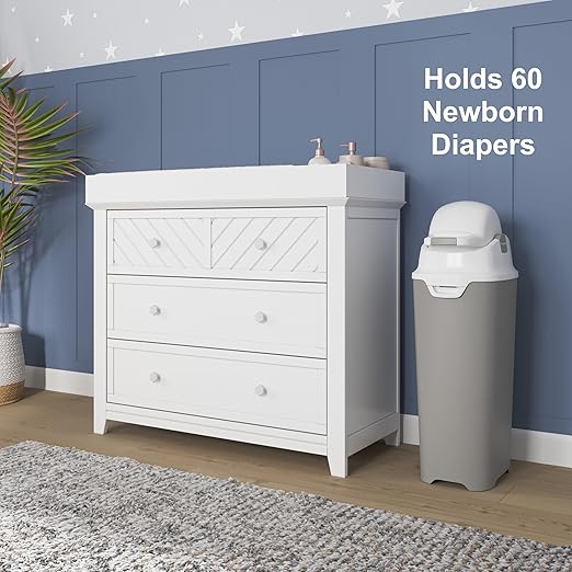 Foundations Tall Diaper Pail with Airtight Lid - Durable & Odorless Diaper Disposal, Large Capacity, Holds up to 60 Newborn Diapers, Refill with Any Bags - Sand