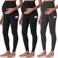 POSHDIVAH 3 Pack Women's Maternity Workout Leggings Over The Belly Pregnancy Yoga Pants with Pockets