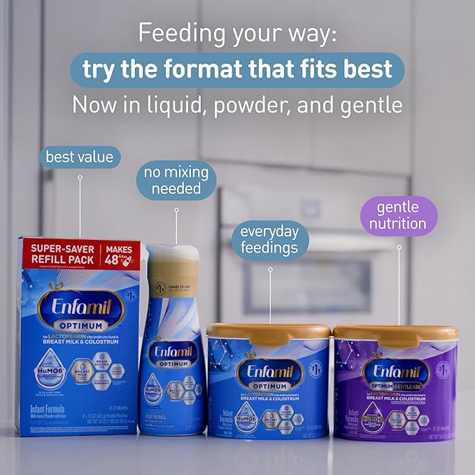 Enfamil Optimum (Enspire), Our Closest Formula to Breast Milk, Immune-Supporting Lactoferrin and Brain-Supporting DHA Baby Formula, Powder 20.5 Oz Tub, Pack of 4