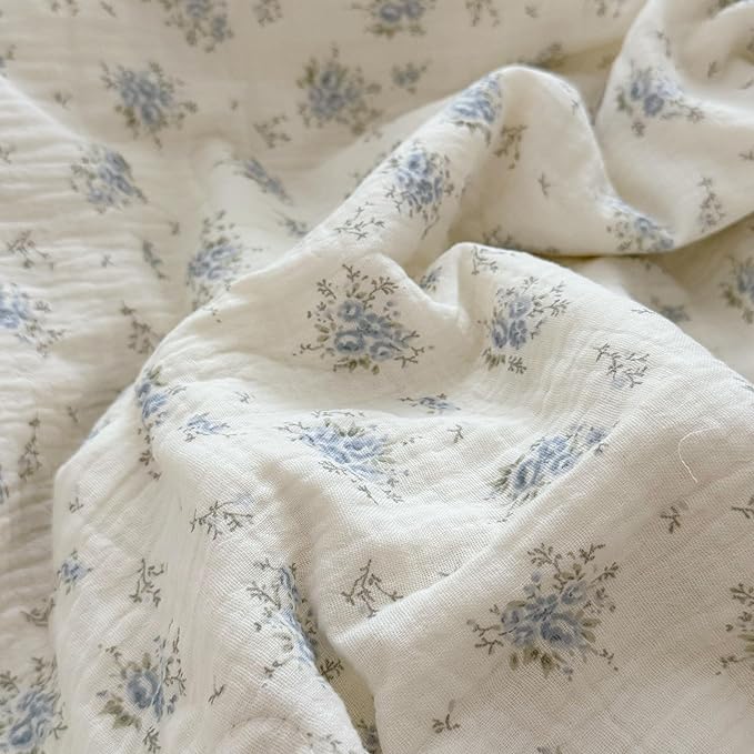 BuLuTu Cotton Muslin Toddler Pillowcases with Blue Flowers Print Soft Breathable Gauze Small Pillow Case for Toddler Boys Girls Nursery Decor, Shower Gift, 14"x20", 1 pc