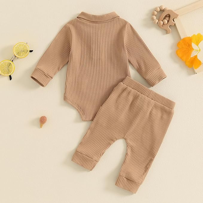 Newborn Baby Boy Girl Clothes Ribbed Knitted Long Sleeve Romper Pants Solid Cotton Infant Fall Winter Outfits 2Pcs