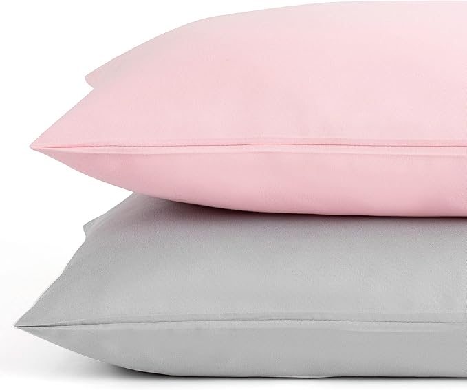 TILLYOU Toddler Pillowcase 2 Pack with Zipper,Silky Soft Microfiber 13" x 18" Kids Travel Pillow Cases, Gray & Pink