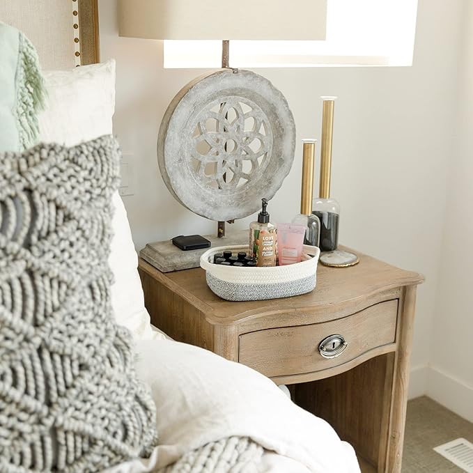 NaturalCozy 5-Piece Rectangle Storage Basket Set- Natural Cotton Rope Woven Baskets for Organizing! Small Basket for Montessori, Baby Nursery, Dog Toy Baskets, Cat Toy Box, Bathroom Organization Bin