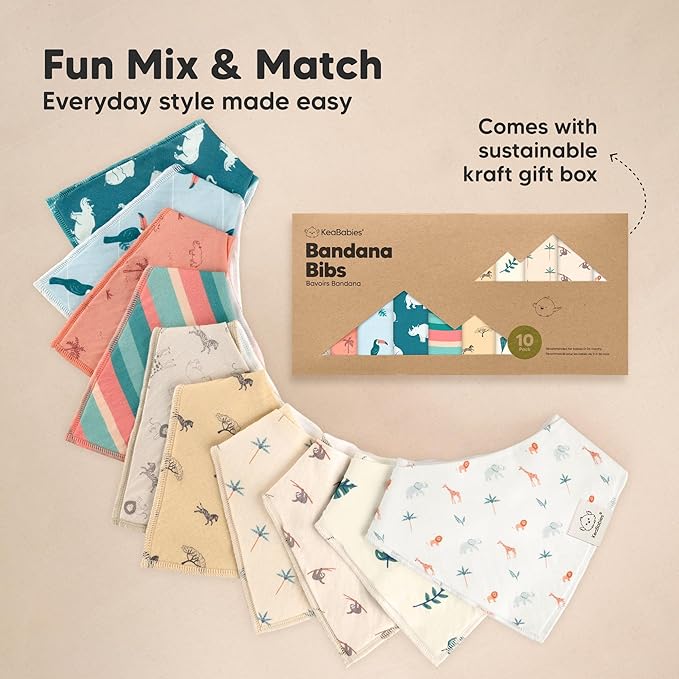 10-Pack Organic Baby Bandana Bibs for Girls - Super Absorbent Triangle Baby Bibs for Drooling and Teething Infant, 100% Cotton Extra Soft for Newborn, Infant 0-36 Months (Mesozoic)