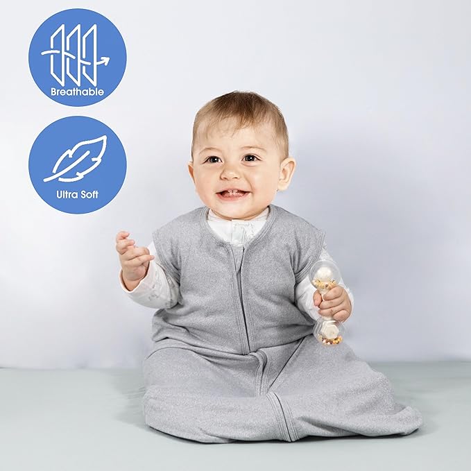 Baby Sleep Sack 18-24 Months Baby Wearable Blanket 100% Rayon Cotton 2-Way Zipper Toddler Sleeping Sack，Comfy Soft Lightweight TOG 0.3(grey)