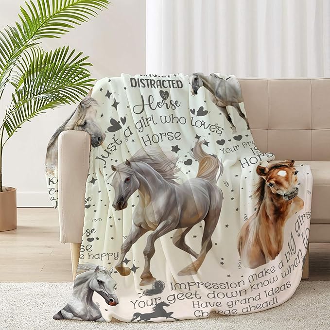 Horse Blanket for Adults,Flowers Animals Throw Blanket for Girls Boys Lightweight Cute Horse Soft Cozy Flannel Blanket for Kids 90 * 120 Inches