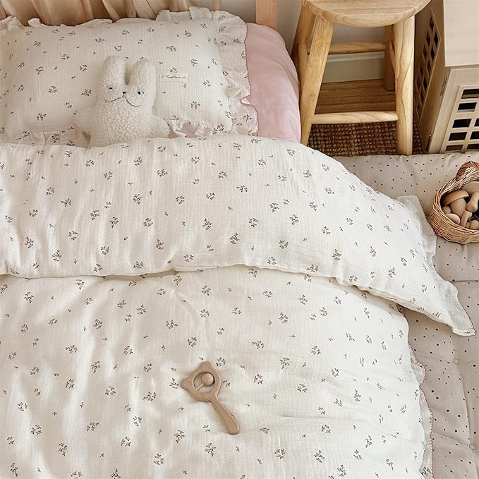 AOJIM Cotton Muslin Kids Toddler Pillowcase with Floral Print Patterns for Room Decor Super Soft Nursery Bedding Pillow Cover for Girls Boys Durable Baby Travel Pillowcase, Machine Washable, 26*20''