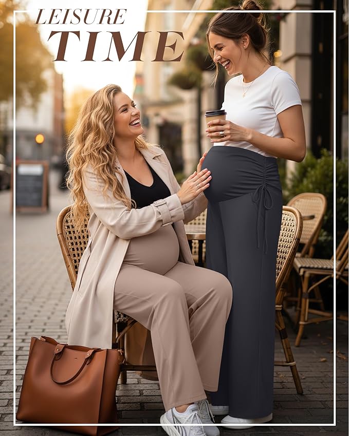 Neer 3 Pack Women's Maternity Pants Over The Belly Loose Pregnancy Pants Stretchy Lounge Wide Leg Trousers with Pockets