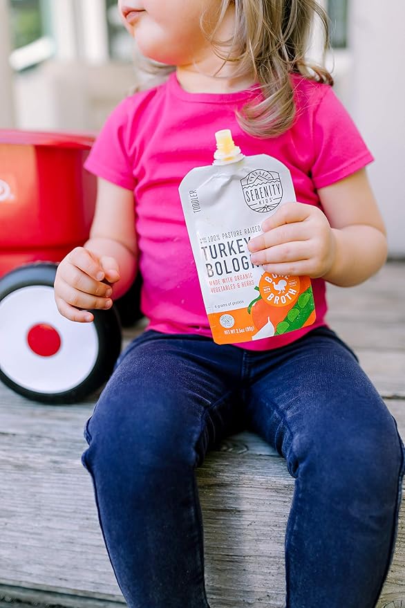 Serenity Kids Toddler Food Pouch Bone Broth Puree with Turkey Bolognese & Organic Veggies - BPA-Free & Protein-Rich Baby Food Pouches Clean Label Project Certified - 3.5 Oz, 6 Pack