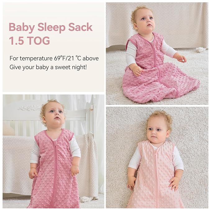 Fleece Baby Sleep Sack 18-24 Months with Plush Dots 1.5 Tog Baby Wearable Blanket with 2-Way Zipper Warm Sleeping Sack for Toddler Infant - XLarge, Pink