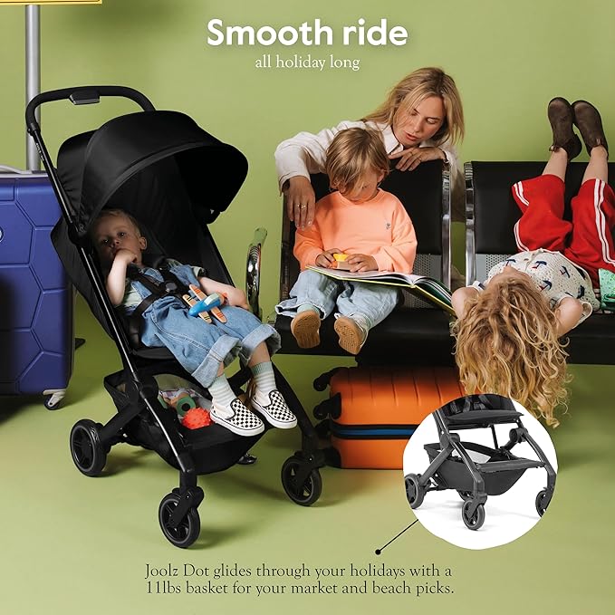 Joolz Dot Ultra Lightweight Travel Stroller for Toddler – Compact & Airplane Stroller (only 12.2lbs) -One-Handed Folding Design - UPF 50+ Canopy - Reclining Seat - Space Black