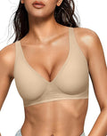 OEAK Womens Deep V Bras Wireless Comfortable Bra Supportive No Underwire Bras Tshirt Push Up Bralettes Plunge Seamless Bra