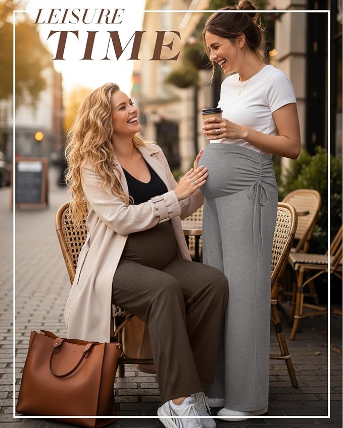 Neer 3 Pack Women's Maternity Pants Over The Belly Loose Pregnancy Pants Stretchy Lounge Wide Leg Trousers with Pockets