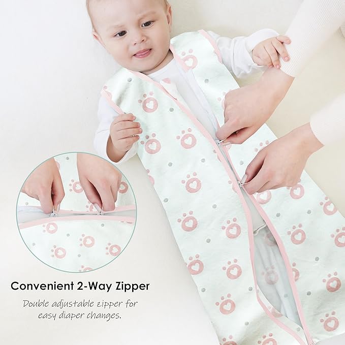 Cute Castle Baby Sleep Sack 6-12 Months - Lightweight 100% Cotton 2-Way Zipper TOG 0.5 Infant Wearable Blanket, Newborn Essentials Toddler Sleep Clothes, 3 Pack(Pink, Bear, Bear Claw)