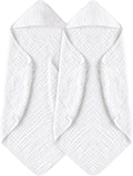 Yoofoss Hooded Baby Towels for Newborn 2 Pack 100% Muslin Organic Cotton Baby Bath Towel with Hood for Babies, Infant, Toddler and Kids, 32x32Inch, Soft and Absorbent Newborn Essential,White-2 Pack