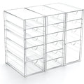 Prsildan Acrylic Drawer Organizer with 15 Drawers, Makeup Craft Office Desk Organizers Accessories, Set of 3 Clear Stackable Storage Drawers for Vanity, Countertop, Jewelry, Art Supply Organization