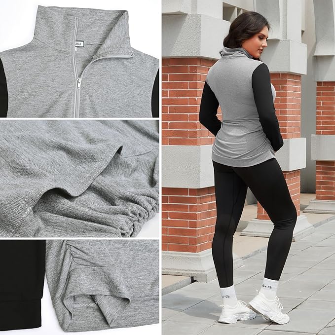 GINKANA Maternity Women's Long Sleeve Shirt Half Zipper Lapel Lightweight Casual Maternity Pullover with Pockets