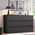 Black 9 Drawers Dressers for Bedroom, 57" Large Chest of Drawers with Handleless, Curved Profile, Modern Flute Dresser TV Stand, Wooden Closet Clothes Storage Organizer for Living Room