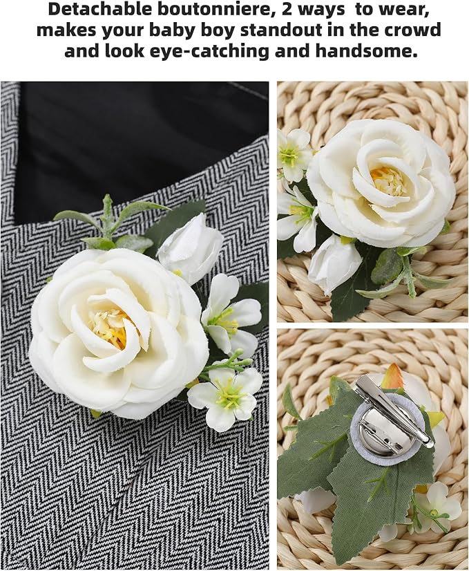 Coco&RARA Baby Boy Clothes Suits Infant Gentleman Outfits, Formal Dress Shirt+Vest+Corsage+tie+Pants Baby Suit Set 0-18M