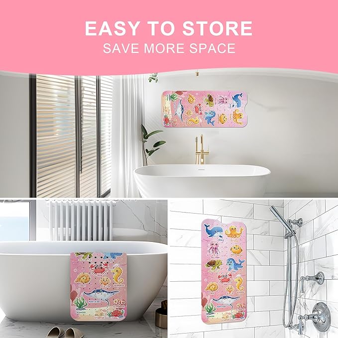 XIYUNTE Baby Bath Mat for Tub Non Slip Kids Bath Mat - 40"x16" Extra Long Bathtub Mat Non Slip Kids, Eco-Friendly Toddler Bath Mats with Suction Cups for Secure Grip, Easy to Clean & Easy Drying