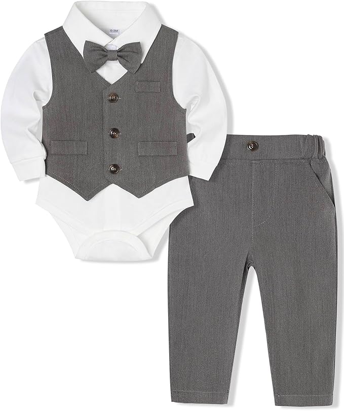 Baby Boy Clothes Suits Infant Gentleman Wedding Outfit Formal Dress Shirt Vest Bowtie Pants 4Pcs Baby Suit Sets