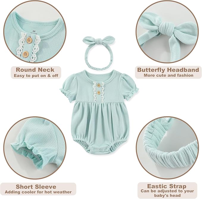 Newborn Baby Girl Clothes Cotton Bubble Romper Floral Short Sleeve Bodysuit 3 Pack