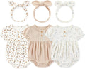 Newborn Baby Girl Clothes Cotton Bubble Romper Floral Short Sleeve Bodysuit 3 Pack