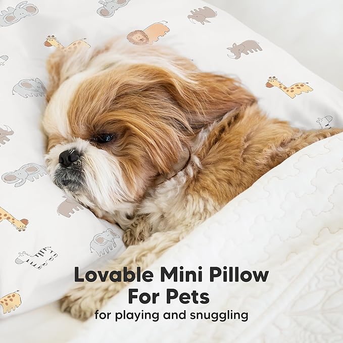 Mini Toddler Pillow with Pillowcase - 9x13 My Little Dreamy Travel Kids Pillow for Sleeping, Toddler Bed, Small, Tiny, Organic Cotton Pillowcase, Soft & Breathable, Kids 2-4 Years Old(Safari Echo)