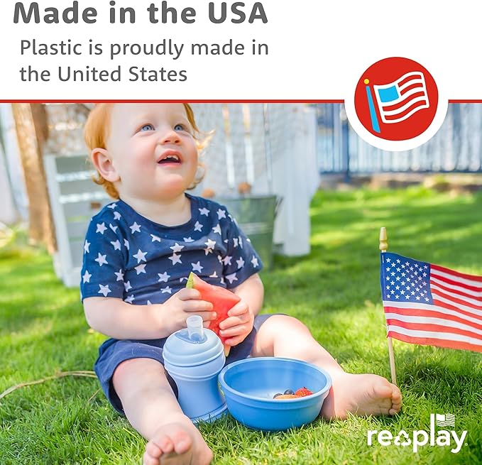 Re-Play 12 oz. Toddler Bowls Set of 3 - Kids Deep-Walled, Durable & Reusable Snack and Meal Bowls, Dishwasher & Microwave Safe, BPA-Free, Made in USA from Recycled Plastic, Sea Glass