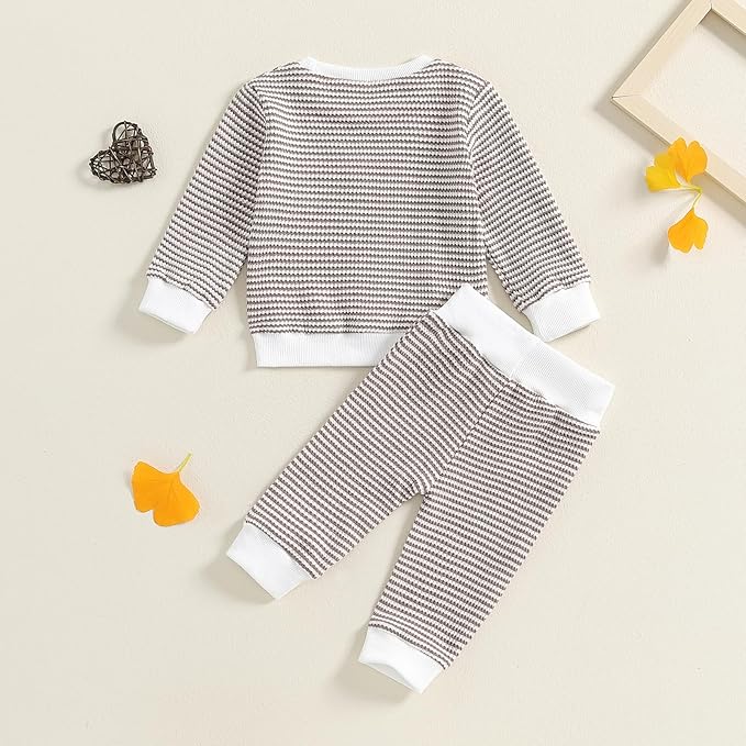 Toddler Baby Boy Fall Clothes Waffle Outfit Long Sleeve Color Blocking Sweatshirt Pullover Jogger Pant Set