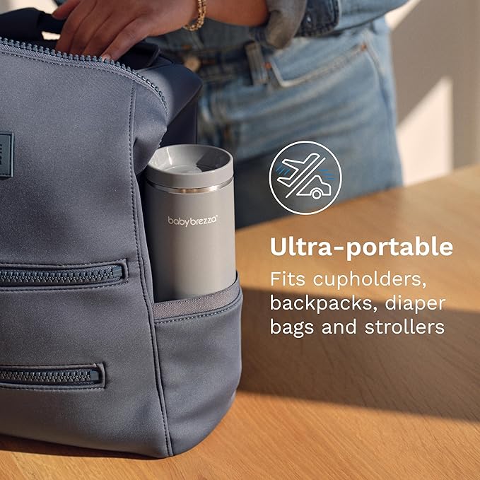 Baby Brezza Portable Warmer – 67% Faster Baby Bottle Warming - Travel Breastmilk and Formula Warmer - Safe, Even Heating - Up to 9oz - No Adapters, White