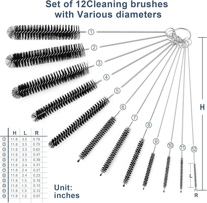 Straw Cleaner Brush Set, 12 Pieces Botthle Cleaning Brush and Nylon Tube Brush Brush, 11.8 Inch Long Cleaning Brush Kit for Water Bottle, Straws on Tumbler, Sippy Cup, Tea Pot Spout