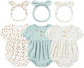 Newborn Baby Girl Clothes Cotton Bubble Romper Floral Short Sleeve Bodysuit 3 Pack