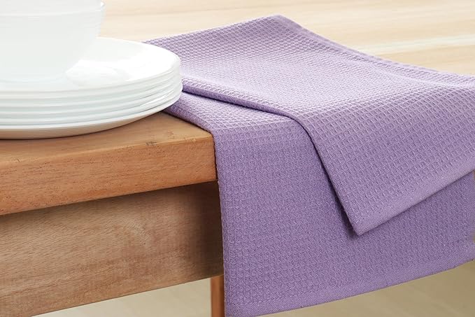 PurpleEssences Waffle Weave Kitchen Towel, 100% Cotton - 15 x 25 Inches, with Hanging Loop Ultra Soft Absorbent Quick Drying Dish Cloth, Tea and Hand Towels, 6 Pack - Fall Thanksgiving - Lavender