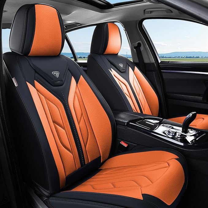 Coverado Seat Covers, Car Seat Covers Front Seats, Leather Seat Covers for Cars, Waterproof Automotive Seat Covers Car Seat Protector Car Seat Cushion Universal Fit for Most Cars Trucks(Black&Orange)