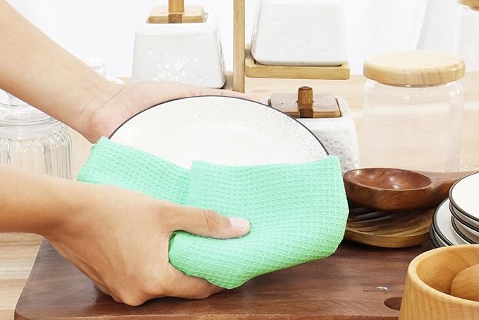 PurpleEssences Waffle Weave Kitchen Towel, 100% Cotton - 15 x 25 Inches, with Hanging Loop Ultra Soft Absorbent Quick Drying Dish Cloth, Tea and Hand Towels, 4 Pack - Fall Thanksgiving - Turquoise