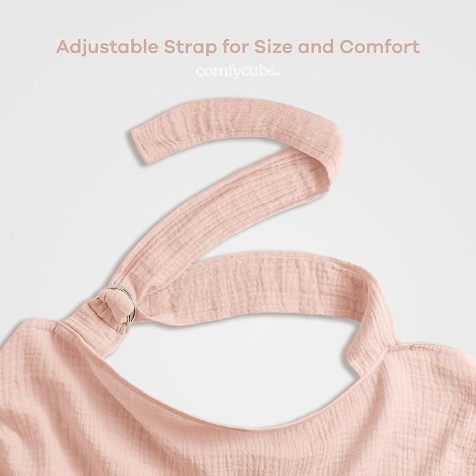 Comfy Cubs Muslin Nursing Cover, Pack of 1, 100% Muslin Breastfeeding Cover - Soft & Breathable Baby Nursing Scarf with Adjustable Neck Strap - Portable, Lightweight & Privacy Coverage - Blush