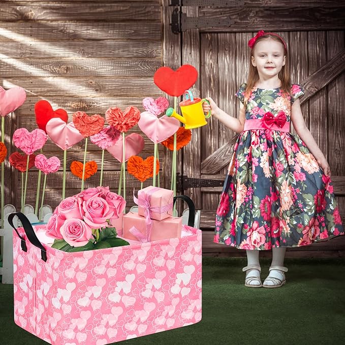 Rectangle Heart Partten Kids Gift Storage Basket Home Shelf Storage Basket Organizer Box Clothes Laundry Hamper Toys Nursery Basket Baby Laundry Basket with Handles