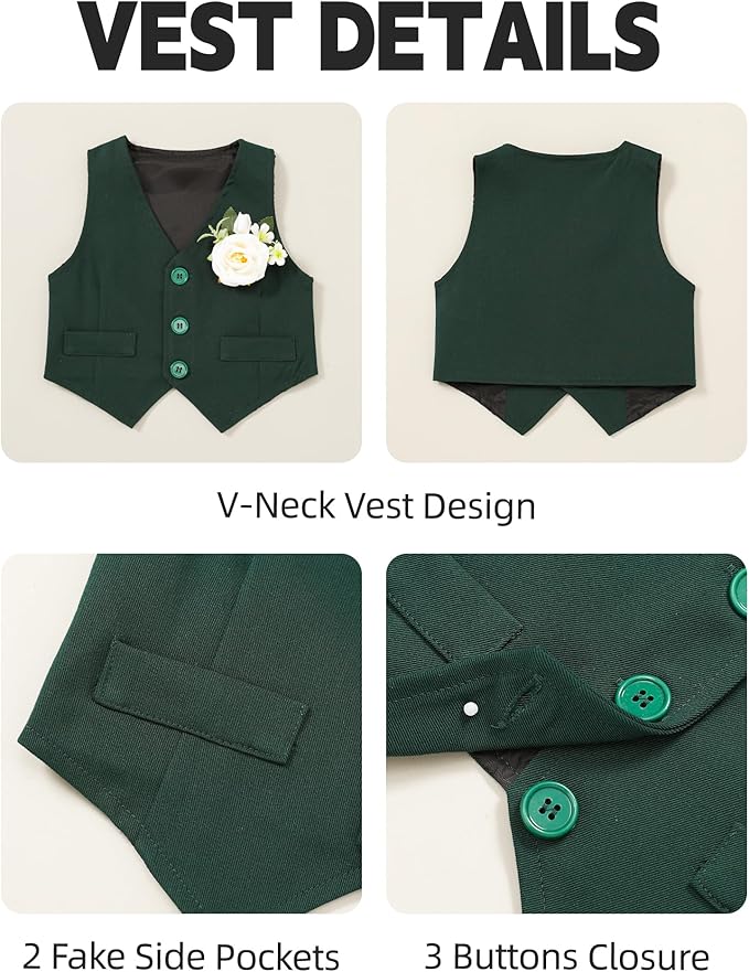 Coco&RARA Baby Boy Clothes Suits Infant Gentleman Outfits, Formal Dress Shirt+Vest+Corsage+tie+Pants Baby Suit Set 0-18M