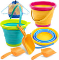 JOYIN 3 Packs Foldable Pail Bucket with Shovels & Mesh Bag, Collapsible Buckets Multi Purpose for Beach, Camping Gear, Beach Party, Fishing, and Fun Summer Activities (Yellow/Blue/Green)