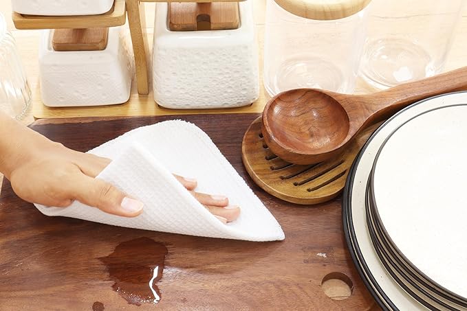 PurpleEssences Dish Cloths and Dish Rags - 6 Pack Waffle Weave Solid Kitchen Dish Wash Cloths, 100% Cotton, 12 x 12 Inches, Ultra Soft Absorbent Quick Drying - Fall Thanksgiving - White