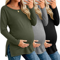 Riyiper 3 Pack Women's Maternity Long Sleeve T-Shirts Round Neck Side Split Tops Loose Casual Pregnancy Mama Clothes Fall