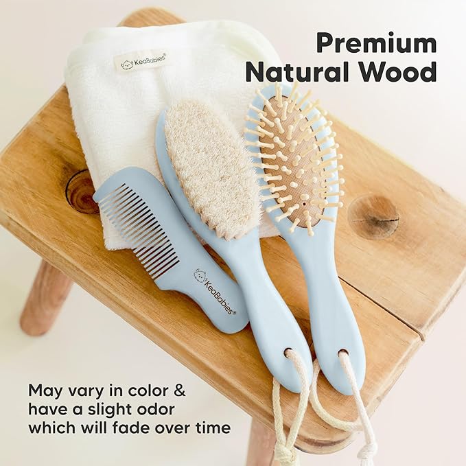 Wooden Baby Hair Brush - Cradle Cap Baby Brush with Soft Goat Bristles, Perfect Gentle Scalp Newborn Comb for Infant, Girls, Boys, Bath Essentials(Frost, Oval)