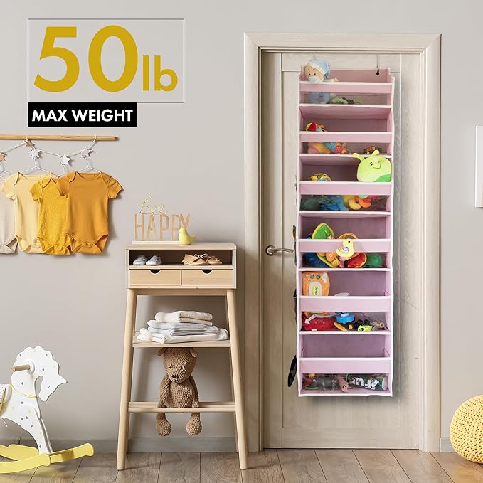 HOMELUX THEORY 1 PC Heavy Duty Over the Door Organizer 55x14x6.7, 6 Large Front & 12 Side Pockets, Hanging Storage Closet Door Organizer for Bedroom, Bathroom and Baby Nursery Storage (Light Gray)