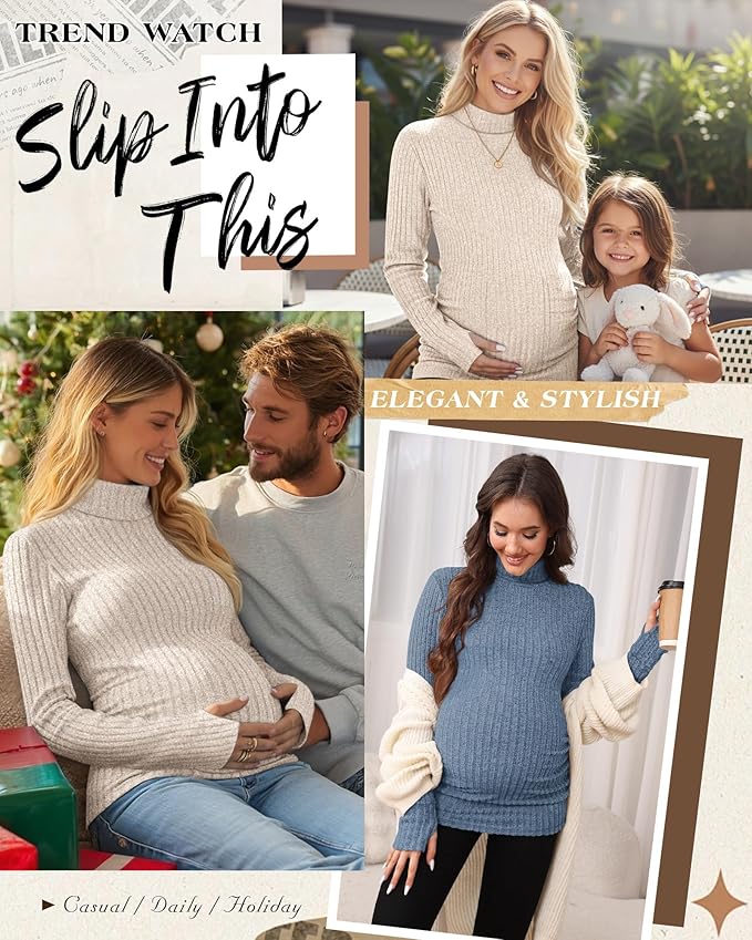 3 Pack Maternity T-Shirts Pregnancy Tops Women Sweater Long Sleeve Turtleneck Ribbed Finger Sleeve Outfits